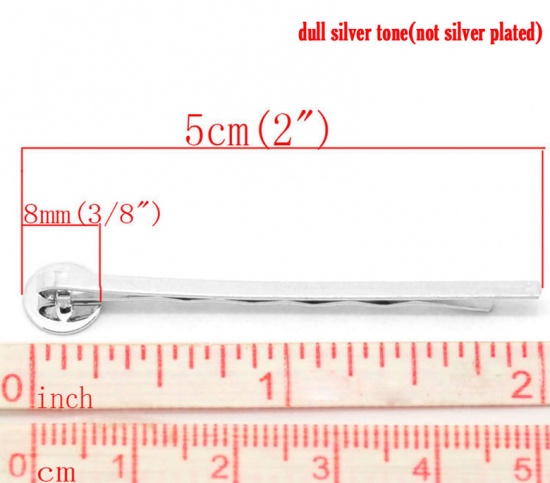 Immagine di Lega di Ferro Fermacapelli Tondo Tono Argento Increspatura Disegno Basi per Cabochon (Adatto 8mm) 5cm x 8mm, 50 Pz