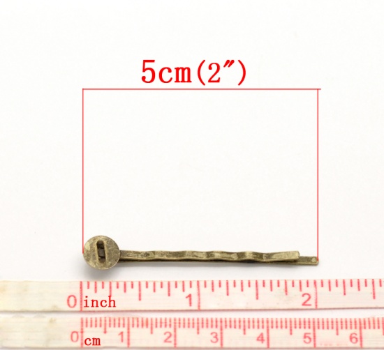 Immagine di Lega di Ferro Fermacapelli Tondo Tono del Bronzo Increspatura Disegno Basi per Cabochon (Adatto 8mm) 5cm x 8mm, 50 Pz