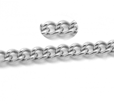 Picture of 10 M (Approx 32.81 Foot) Stainless Steel Open Curb Link Chain For Handmade DIY Jewelry Making Findings Silver Tone 3x2mm