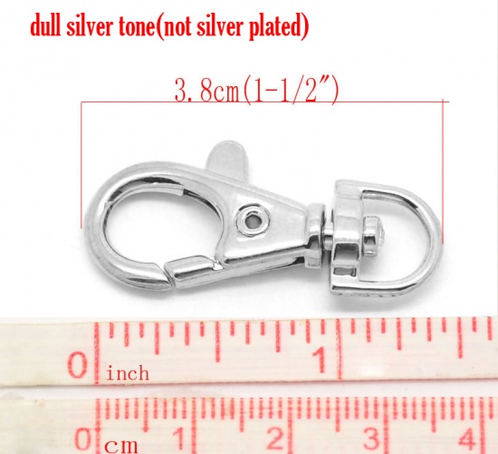 Picture of Zinc Based Alloy Keychain & Keyring Swivel Clasp Silver Tone 38mm x 18mm, 20 PCs