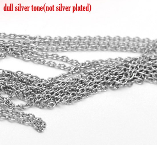 Picture of 304 Stainless Steel Open Link Cable Chain Findings Silver Tone 4x3mm(1/8"x1/8"), 10 M