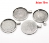 Immagine di Lega di Zinco Charm Ciondoli Tondo Argento Antico Basi per Cabochon Addetti 30mm 4.1cm x 3.3cm, 5 Pz