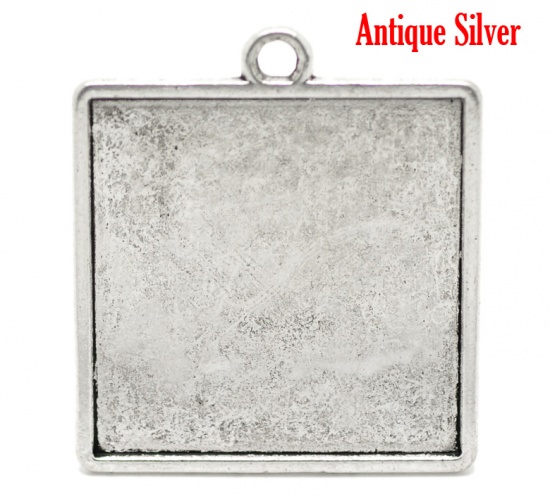 Picture of Zinc Based Alloy Cabochon Setting Pendants Square Antique Silver Color (Fits 3.5cm x3.5cm) 4.4cm x 3.9cm, 5 PCs