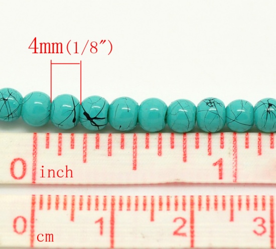 Image de Perles Turquoise Imitation en Verre Rond Vert Tréfilé 4mm Dia, Taille de Trou: 1mm, 80cm long, 5 Enfilades (Env.210 Pcs/Enfilade)