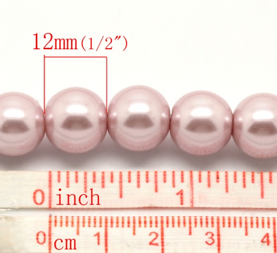 Picture of Glass Pearl Imitation Beads Round Korea Pink About 12mm Dia, Hole: Approx 1mm, 80cm long, 1 Strand (Approx 70 PCs/Strand)