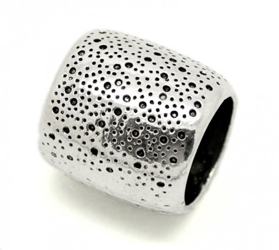 Picture of Zinc Based Alloy Spacer Beads Oval Antique Silver Color Spot Carved About 22mm x 22mm, Hole:Approx 15mm, 5 PCs