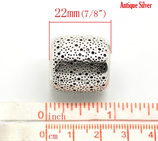 Picture of Zinc Based Alloy Spacer Beads Oval Antique Silver Color Spot Carved About 22mm x 22mm, Hole:Approx 15mm, 5 PCs