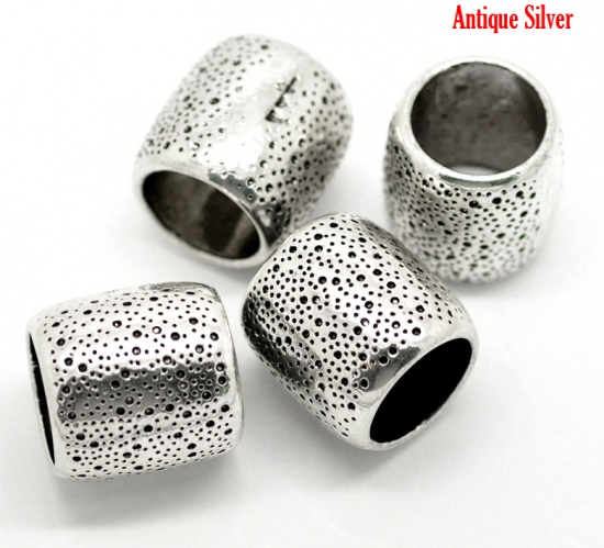 Picture of Zinc Based Alloy Spacer Beads Oval Antique Silver Color Spot Carved About 22mm x 22mm, Hole:Approx 15mm, 5 PCs