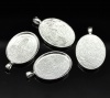 Picture of 5 PCs Zinc Based Alloy Cabochon Settings Pendants Oval Silver Plated (Fits 30mm x 22mm) 3.9cm x 2.5cm
