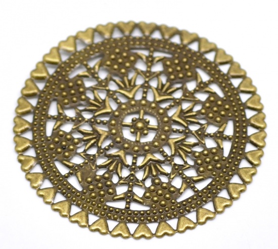 ハンドメイド 透かしパーツ 円形 銅古美 6.0cm直径、 20 個 の画像