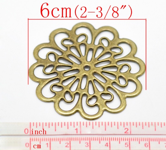 Picture of 20 Antique Bronze Filigree Flower Wraps Connectors Embellishments Findings 6x6cm(2-3/8"x2-3/8")