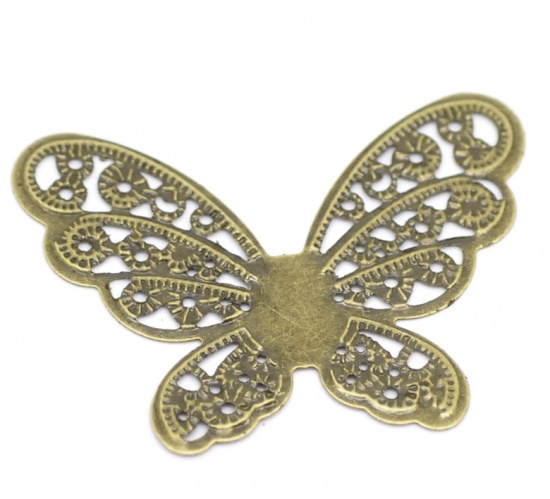 Picture of 50 Antique Bronze Filigree Stamping Butterfly Wraps Connectors Embellishments Findings 4.3x3.3cm(1-3/4"x1-1/4")
