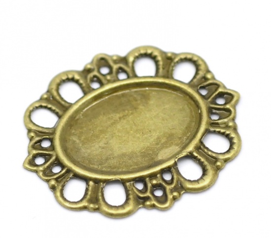 Bild von Eisen(Legierung) Cabochon Fassung Verbinder Oval Bronzefarbe (für 18mm x 12.5mm) 30mm x 26mm 50 Stück