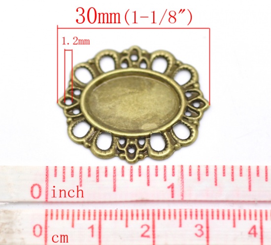 Picture of Iron Based Alloy Cabochon Settings Connectors Oval Antique Bronze (Fits 18mm x 12.5mm) 30mm(1 1/8") x 26mm(1"), 50 PCs