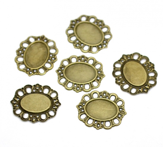 Picture of Iron Based Alloy Cabochon Settings Connectors Oval Antique Bronze (Fits 18mm x 12.5mm) 30mm(1 1/8") x 26mm(1"), 50 PCs