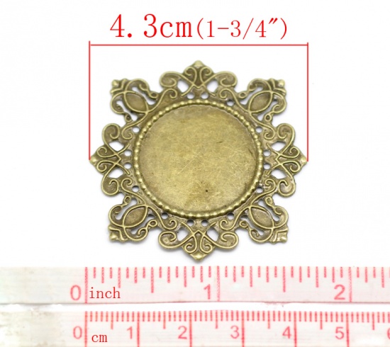 Picture of Iron Based Alloy Cabochon Settings Connectors Square Antique Bronze (Fits 23mm Dia.) 43mm x 43mm(1 6/8"x1 6/8"), 30 PCs