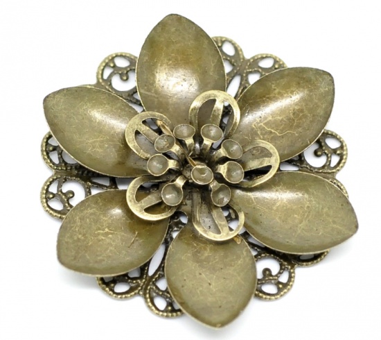 Bild von Filigran Verbinder Verzierung Blumen Antik Bronze Blumen Hohl 4.5cm x 4.2cm, 10 Stück