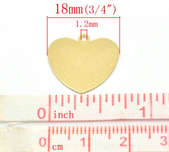 Bild von Messing Farbe Herz Blank Stamping Rholing Schild zum Gestalten für Halskette, Ohrring, Armband usw. 18mm x 18mm,verkauft eine Packung mit 50 Stücke                                                                                                           