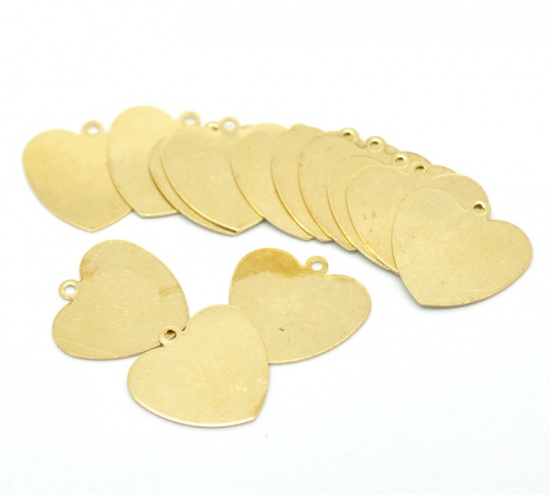 Picture of 50PCs Brass Blank Stamping Tags Love Heart for Necklaces,Earrings,Bracelets etc.18x18mm(3/4"x3/4")                                                                                                                                                            