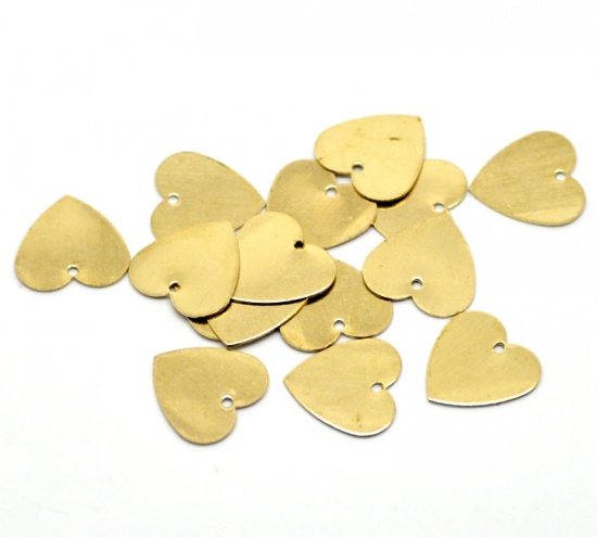 Picture of Brass Pendants Blank Stamping Tags Heart Brass Tone 13mm( 4/8") x 13mm( 4/8"), 100 PCs                                                                                                                                                                        