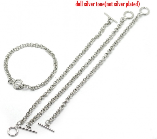 Immagine di Lega di Ferro Alternare Fermagli Braccialetti Tono Argento lunghezza: 22.0cm 4 Pz