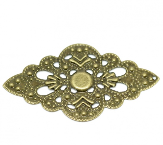 Picture of 50PCs Antique Bronze Filigree Stamping Wraps Connectors Pendants Embellishments Findings 5.2x3cm(2"x1-1/8")