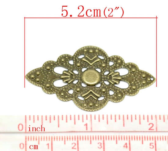 Picture of 50PCs Antique Bronze Filigree Stamping Wraps Connectors Pendants Embellishments Findings 5.2x3cm(2"x1-1/8")