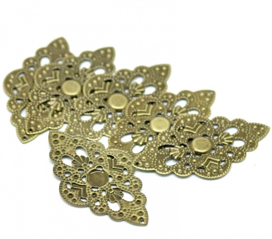 Picture of 50PCs Antique Bronze Filigree Stamping Wraps Connectors Pendants Embellishments Findings 5.2x3cm(2"x1-1/8")