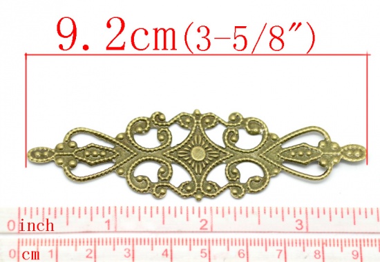 Picture of Filigree Stamping Embellishments Findings Antique Bronze Flower Vine Hollow 92mm(3 5/8") x 28mm(1 1/8"), 50 PCs