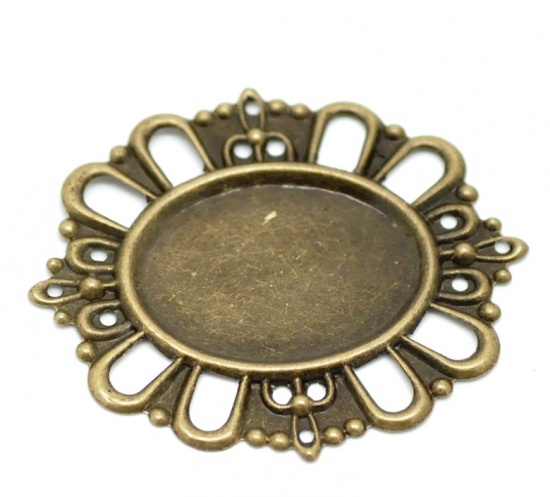 Image de Cabochons d'Embellissement Estampe en Filigrane Creux en Alliage de Fer Ovale Fleurs Bronze Antique à Cabochon 24mm x 18mm, 4.3cm x 3.8cm, 50 Pcs