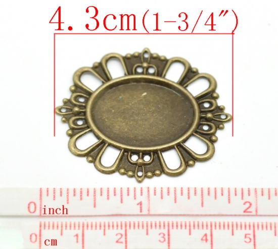 Image de Cabochons d'Embellissement Estampe en Filigrane Creux en Alliage de Fer Ovale Fleurs Bronze Antique à Cabochon 24mm x 18mm, 4.3cm x 3.8cm, 50 Pcs