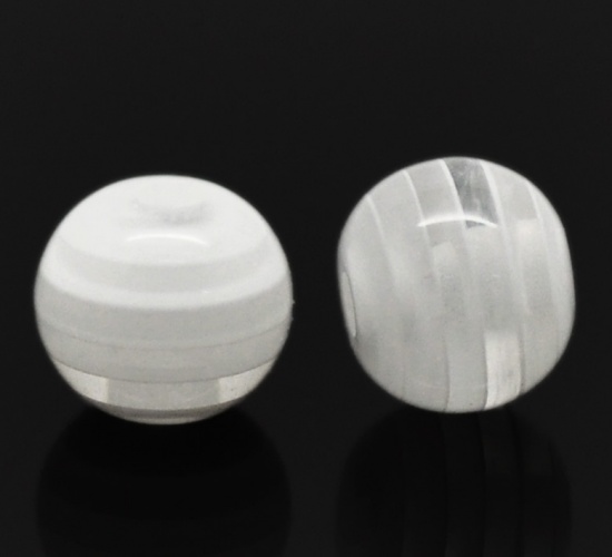 樹脂ビーズ ボール 白 ストライプ 約 6mm 直径、穴：約 1.2mm、 500 個 の画像