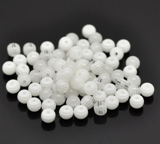 Picture of Resin Bubblegum Beads Ball White Stripe Pattern About 6mm Dia, Hole: Approx 1.2mm, 500 PCs