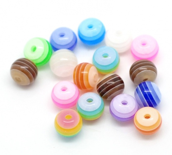 Picture of Resin Bubblegum Beads Ball Mixed Stripe Pattern About 6mm Dia, Hole: Approx 1.2mm, 500 PCs