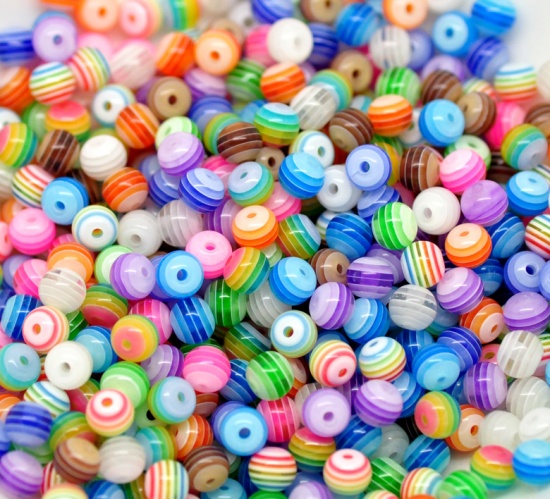 Picture of Resin Bubblegum Beads Ball Mixed Stripe Pattern About 6mm Dia, Hole: Approx 1.2mm, 500 PCs