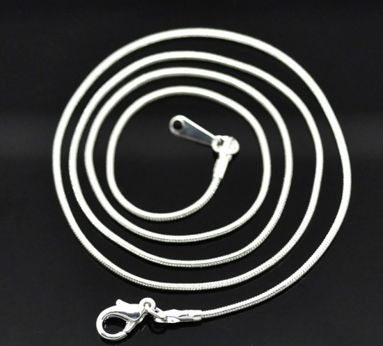 Picture of Copper Snake Chain Necklace Silver Plated 51cm(20 1/8") long, Chain Size: 1.2mm, 12 PCs