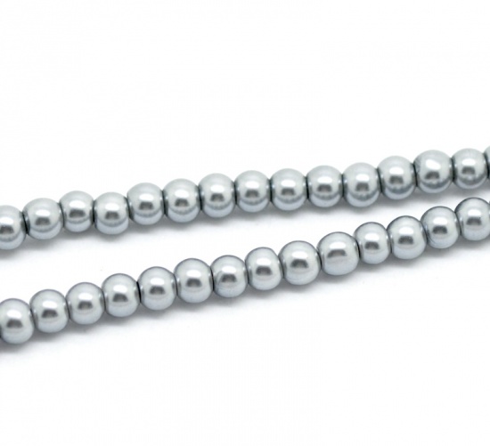 Image de Perles Imitation en Verre Rond Gris Nacré 4mm Dia, Taille de Trou: 1mm, 82cm long, 5 Enfilades (Env.210 Pcs/Enfilade)