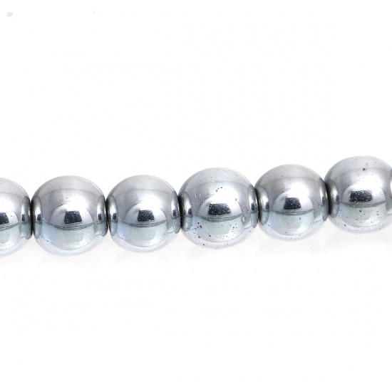 Picture of Hematite Beads Round Silver Tone About 8mm( 3/8") Dia, Hole: Approx 1.8mm, 40cm(15 6/8") long, 1 Strand (Approx 54 PCs/Strand)