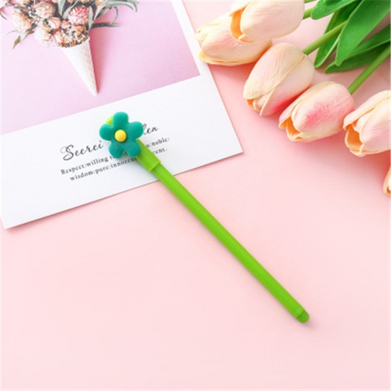Picture of Plastic Gel Ink Pen Green Flower 17cm, 1 Piece
