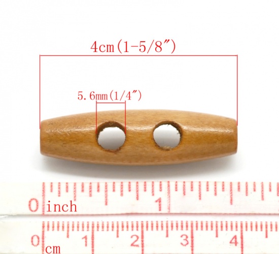 Picture of Wood Sewing Toggle Buttons 2 Holes Oval Light Coffee 40mm(1 5/8") x 12mm( 4/8"), 500 PCs