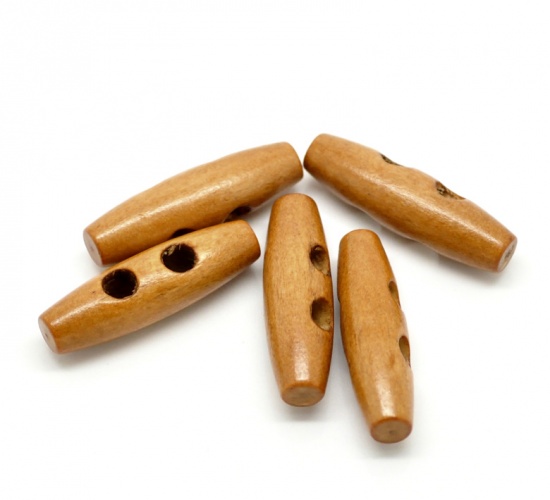Picture of Wood Sewing Toggle Buttons 2 Holes Oval Light Coffee 40mm(1 5/8") x 12mm( 4/8"), 500 PCs