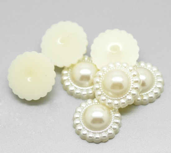 Immagine di Acrilato Cabochon per Abbellimento Fiore Bianco 20.0mm Dia, 50 Pz