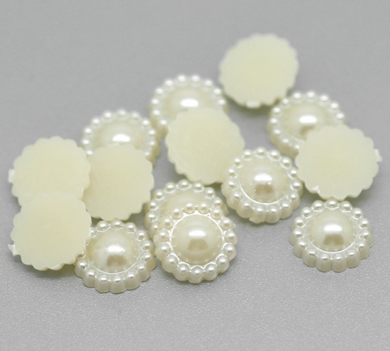 Immagine di Acrilato Cabochon per Abbellimento Fiore Bianco 11mm - 10mm Dia, 300 Pz