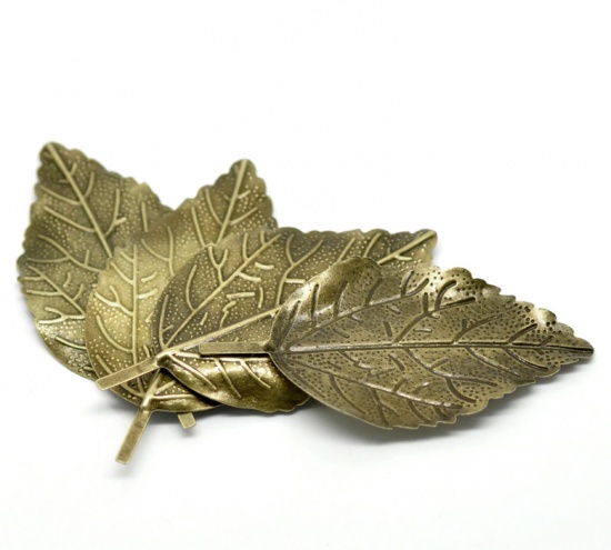 Picture of 30PCs Antique Bronze Filigree Leaf Embellishments Findings 6.6x3.3cm(2-5/8"x1-1/4")