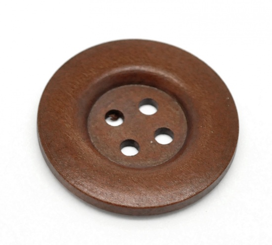ウッド ボタン 円形 薄い赤褐色 4つ穴 4cm 直径、 30 個 の画像