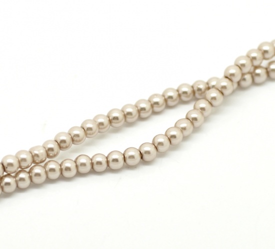 Picture of Glass Pearl Imitation Beads Round Light Coffee About 4mm Dia, Hole: Approx 1mm, 82cm long, 5 Strands (Approx 210 PCs/Strand)