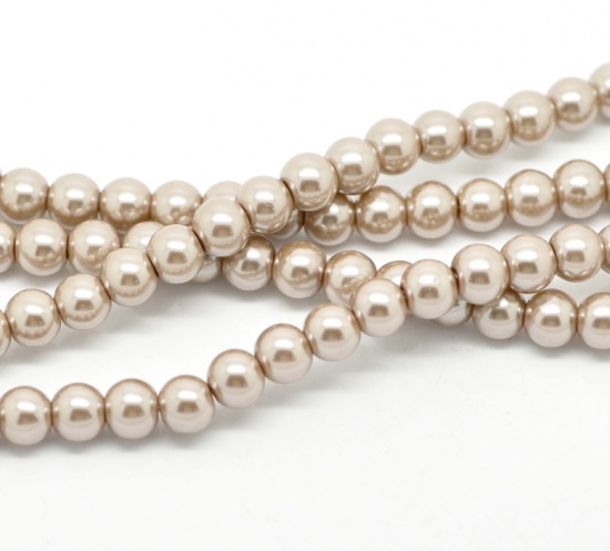 Picture of Glass Pearl Imitation Beads Round Light Coffee About 8mm Dia, Hole: Approx 1mm, 82cm long, 5 Strands (Approx 110 PCs/Strand)