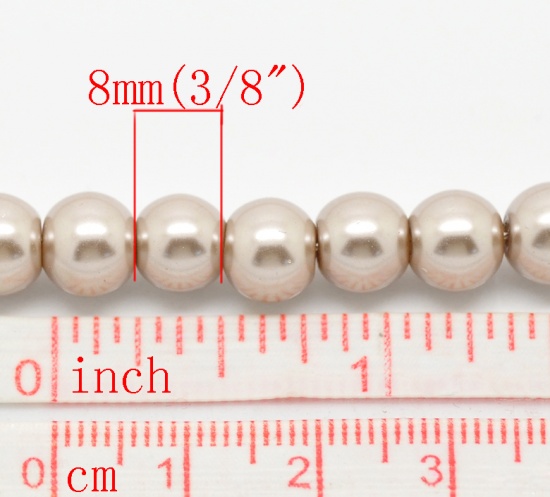 Picture of Glass Pearl Imitation Beads Round Coffee About 8mm Dia, Hole: Approx 1mm, 82cm long, 5 Strands (Approx 110 PCs/Strand)