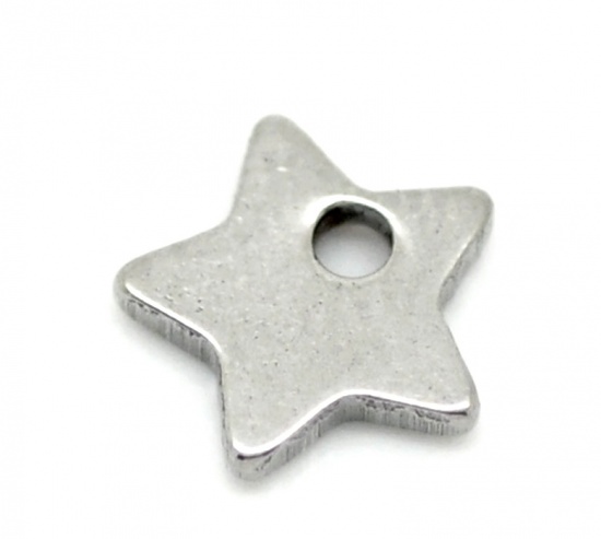 Picture of 50PCs Silver Tone Stainless Steel Star Charm Pendants 6mmx6mm( 2/8"x 2/8")