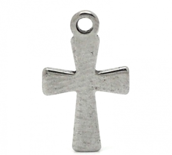Picture of 304 Stainless Steel Easter Charms Cross Silver Tone 12mm x 7mm( 4/8"x 2/8"), 50 PCs 